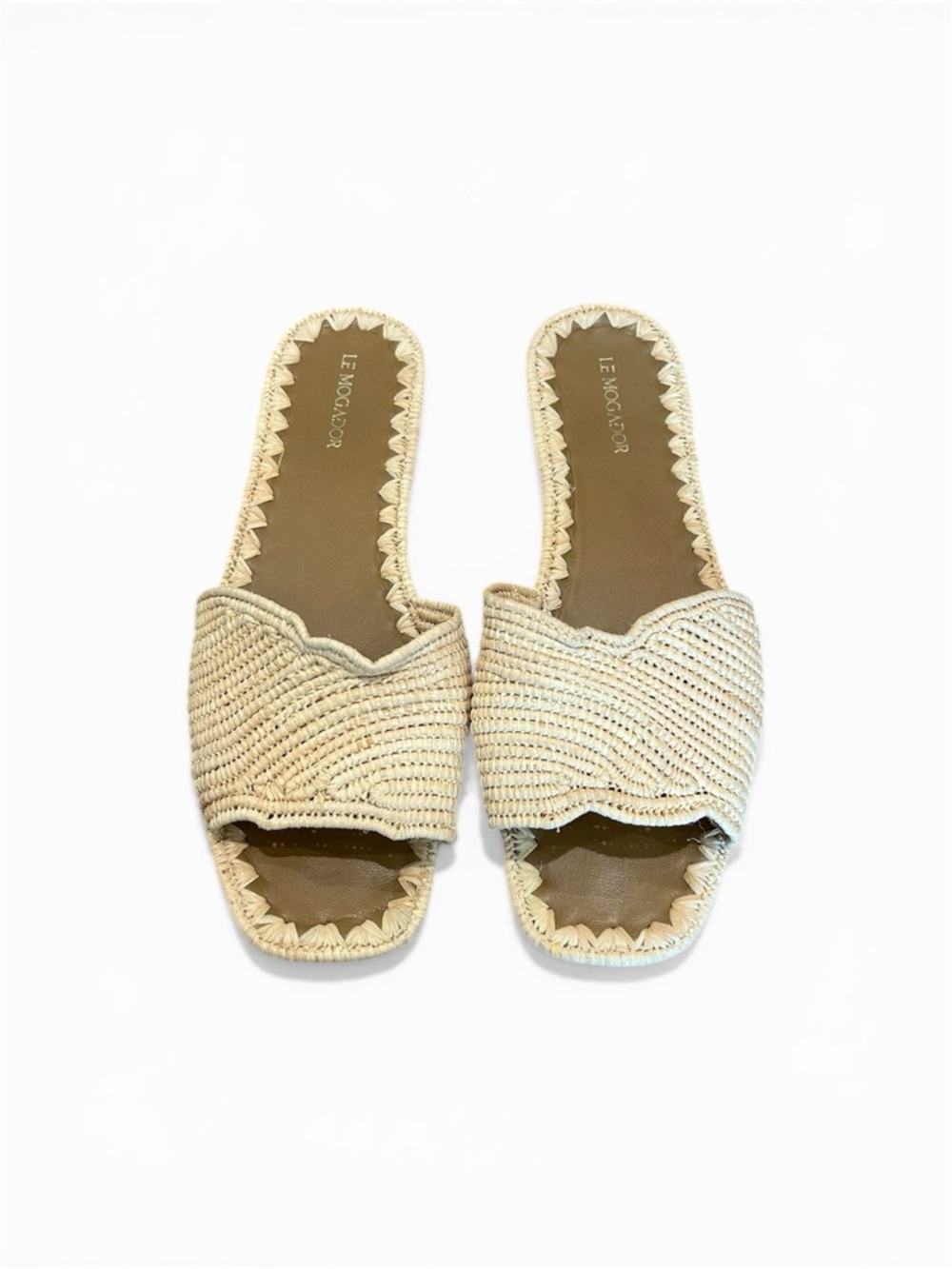 Le Mogador Woven Braided Raffia Slide Sandals in Natural Beige 41 Handmade